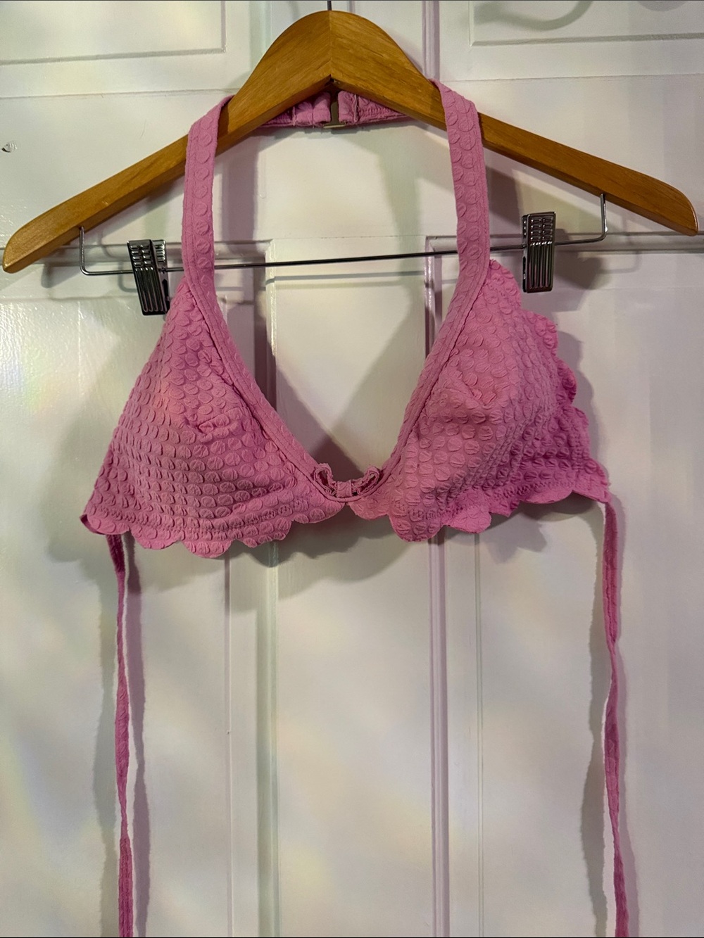 kate spade Pink Textured Scalloped Halter Bikini Top